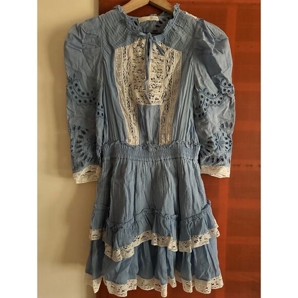 LoveShackFancy Isidore Swiss Dot Cotton Eyelet Ruffle Mini Dress - Picture 4 of 5